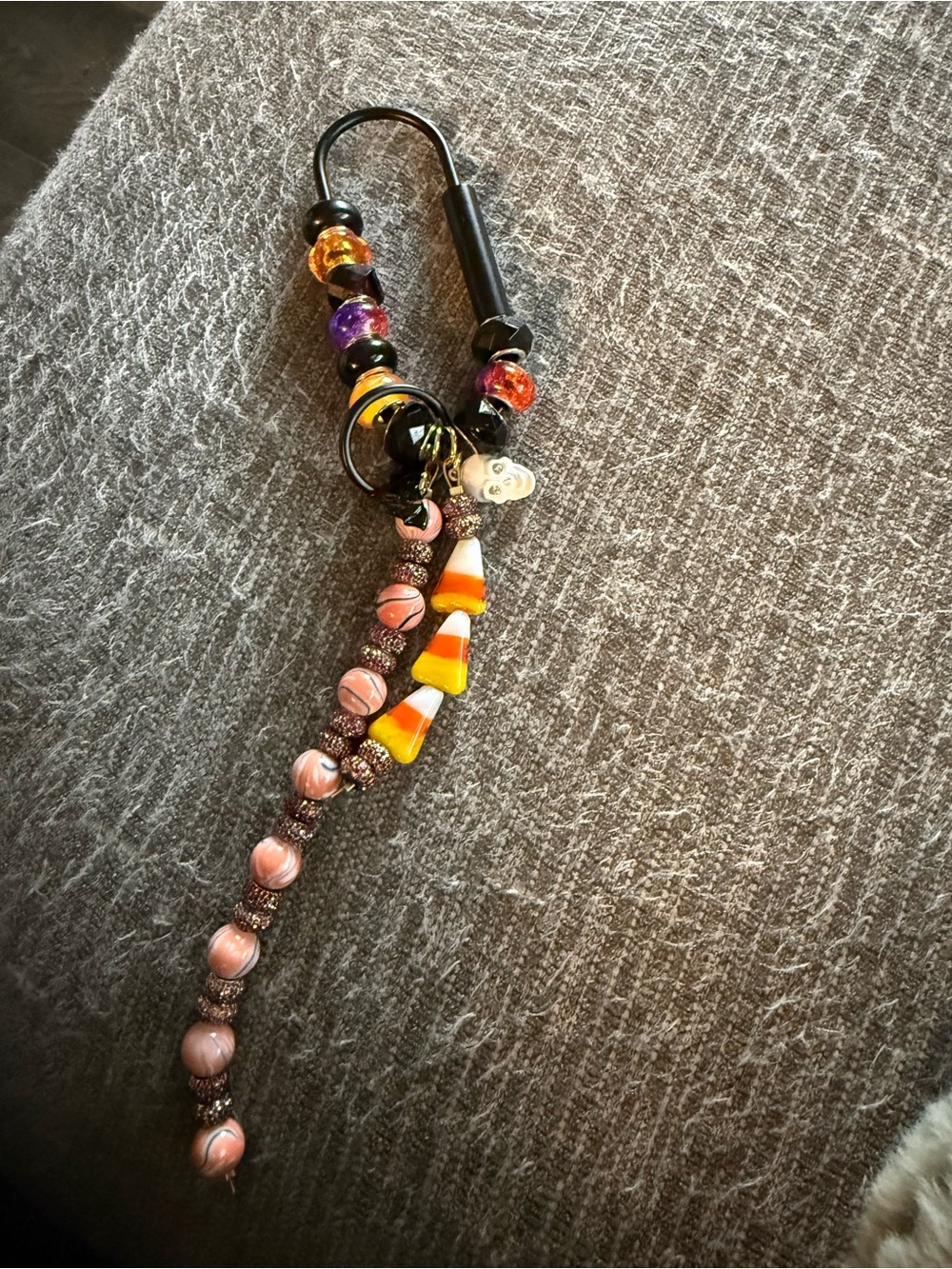 Beaded Candy Corn Charm Keychain - Pink, Orange & Black
